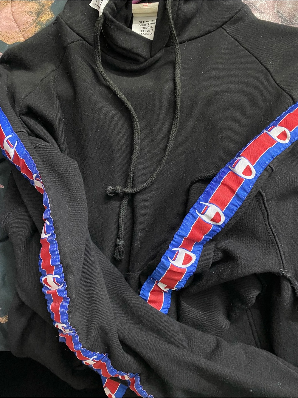 Vetements Champion Black Hoodie with logo tape. Size S like New
